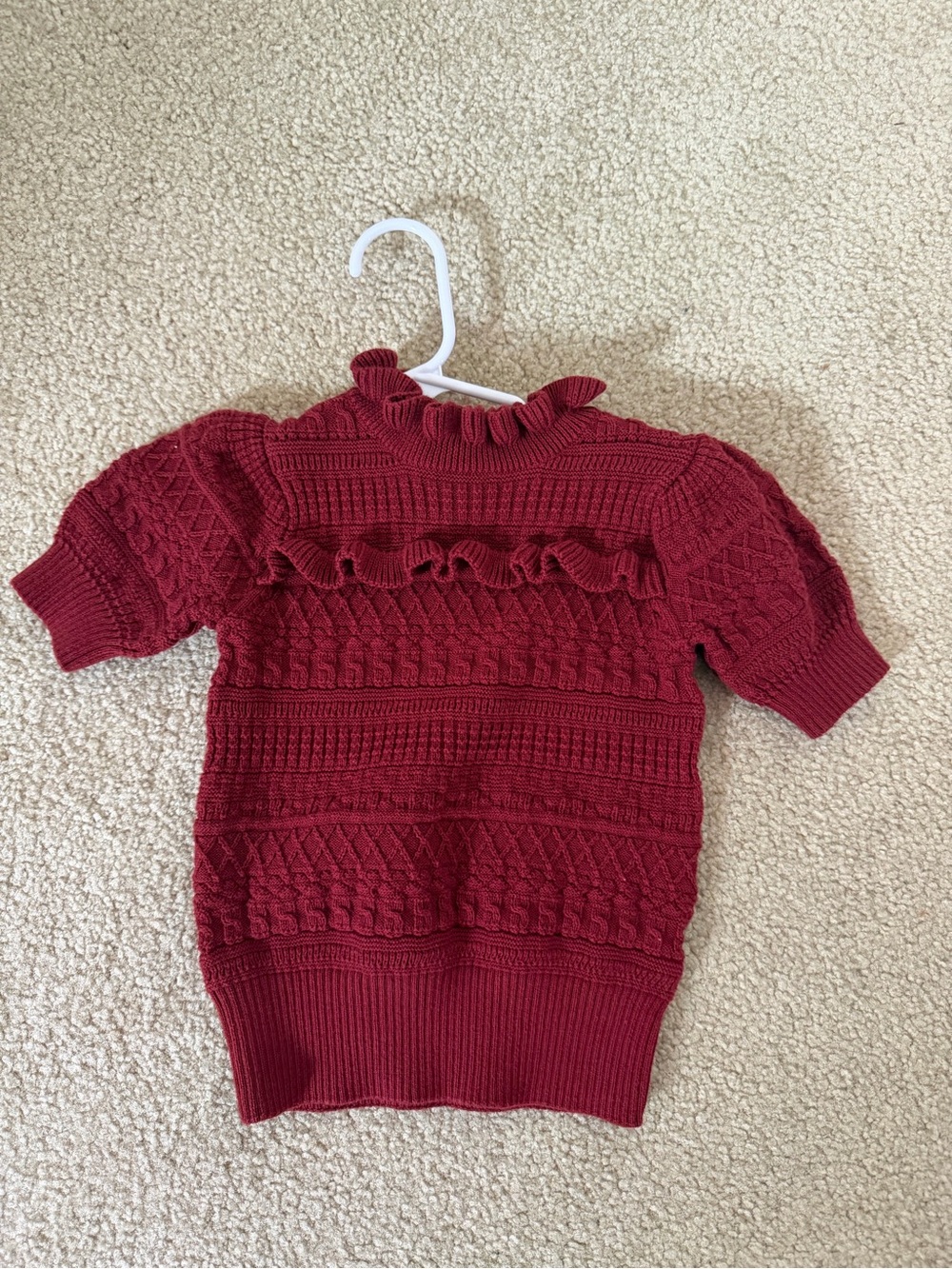 Janie and Jack Crimson Ruffle Cable Knit Short-Sleeve Sweater